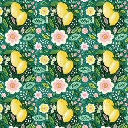 Cotton Fabric - Lemons with Dark Background